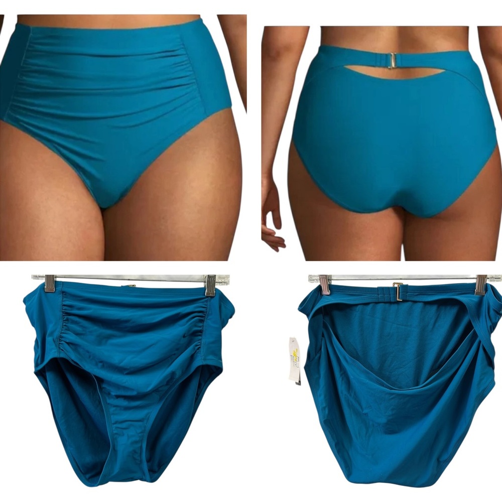 Time and Tru High Waisted Turquoise Blue Swimsuit Bikini Bottom Plus Size 1X